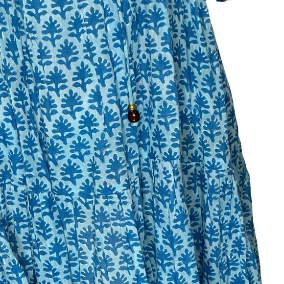 Oliphant Blue Floral Flutter Sleeve Dropped Tiered Mini Dress | L - Picture 7 of 9